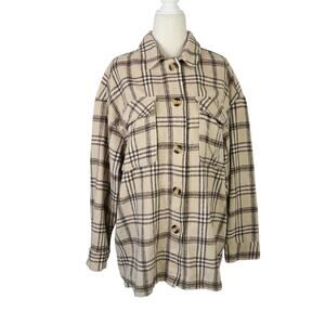 Motel Marcella Shirt Jacket Shacket Light Tan Plaid Flannel Womens S